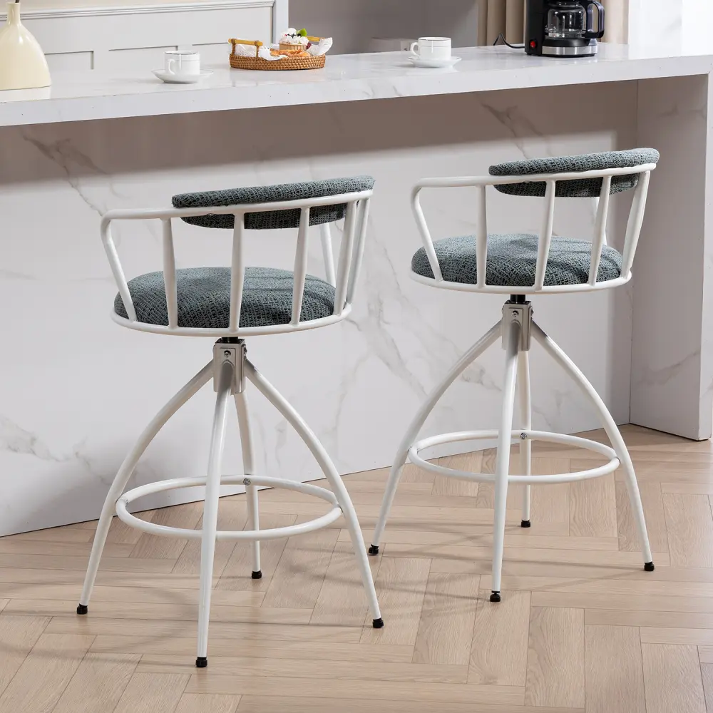 26" Swivel Counter Height Bar Stool, Set of 2 - Fabric Seat with Metal Frame, Modern Industrial Design Bar Stool