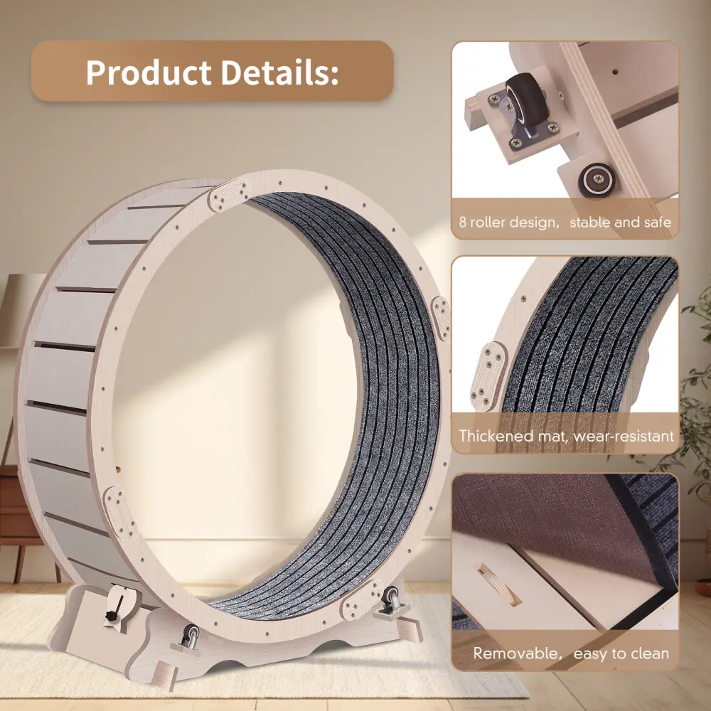 Cat Exercise Wheel for Indoor Cats, Cat Running Wheel with Carpeted Runway, 41" Natural Wood Color Cat Wheel  Cat Toys