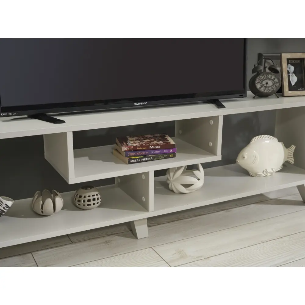 Mid Century Modern Tv Stand Open Shelving Entertainment Centre 67 Inch Tv Unit, Grey  Tv Stand Living Room Furniture