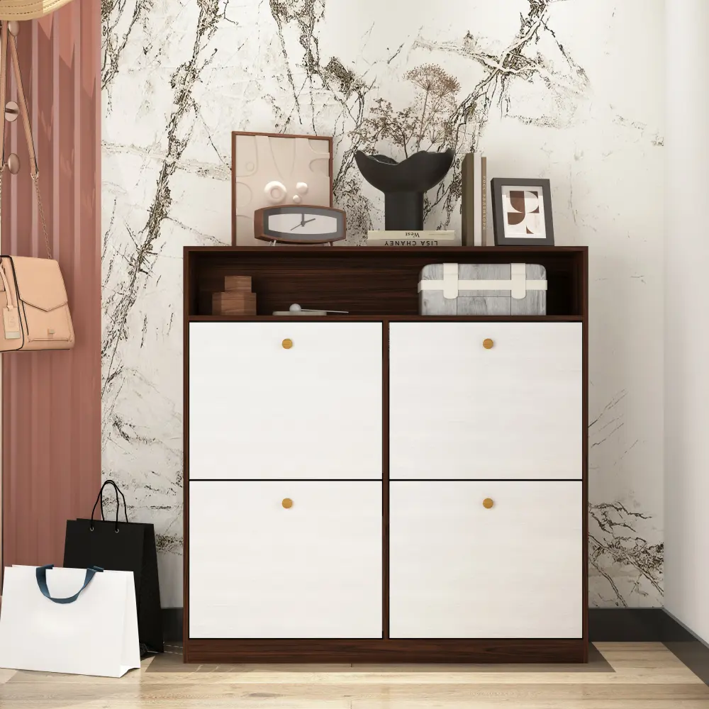 Shoe Cabinet with4flip Top Drawers,shoe Rack Storage Cabinetwith Wooden Handles,freestanding Shoe Cabinet Storage Shoe Cabinets