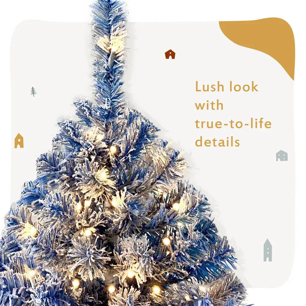 6FT Pre-Lit Hinged Artificial Fir ChristmasTree Xmas Tree Snow Flocked Artificial Holiday Christmas Tree w/750 Branch Tips X-mas