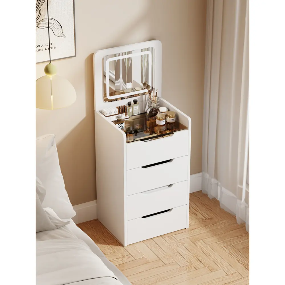 3 in 1 Dressing Table with Flip-up Mirror, Small Makeup Vanity Set with Viewing Glass Tabletop, Compact Makeup Vanity Dressers