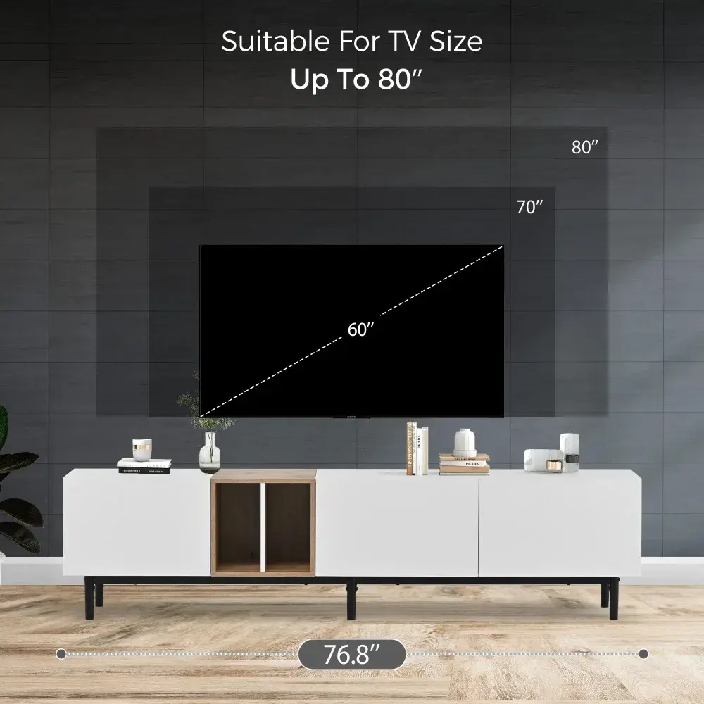 Modern TV Stand for 80'' TV with 3 Doors, Media Console Table,Entertainment Center with Storage Cabinet for Living Room, Bedroom