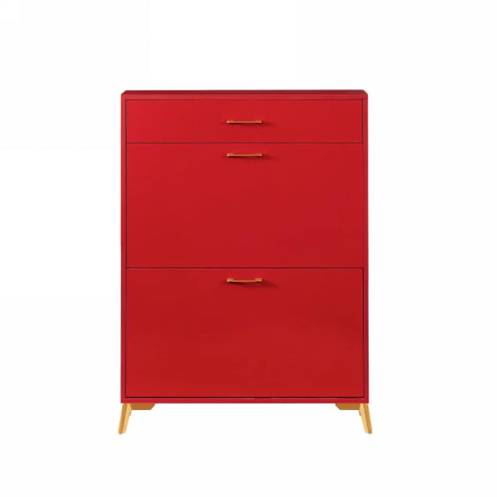 Entryway Shoe Cabinet, Freestanding Shoe Cabinet with 2 Flap Drawers, Hidden Shoe Shelves, Red  Shoe Cabinets  Furniture