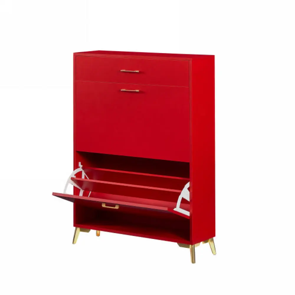 Entryway Shoe Cabinet, Freestanding Shoe Cabinet with 2 Flap Drawers, Hidden Shoe Shelves, Red  Shoe Cabinets  Furniture