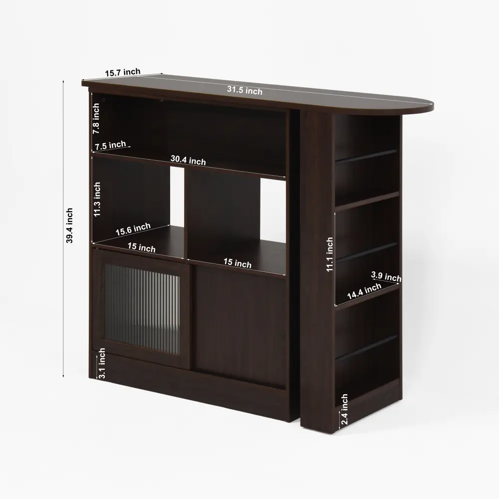 Modern Wine Cabinet with Rotating Top, 6 Storage Spaces and 2 Ribbed Glass Doors and 3 Storage Shelves
