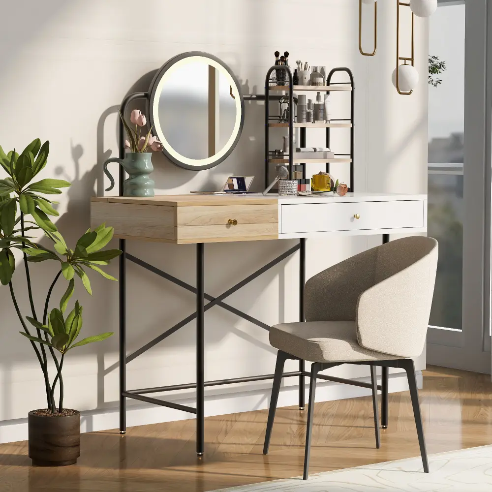 40" Makeup Vanity with 3-Mode Lighted Mirror and Wireless Charging Station Dressers for Bedroom  Dressers  Vanity Desk