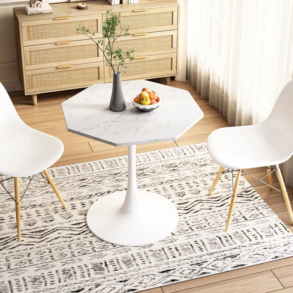 31.50" Modern Octagonal Coffee Table with Printed White Marble Top, Metal Base Coffe Tables
