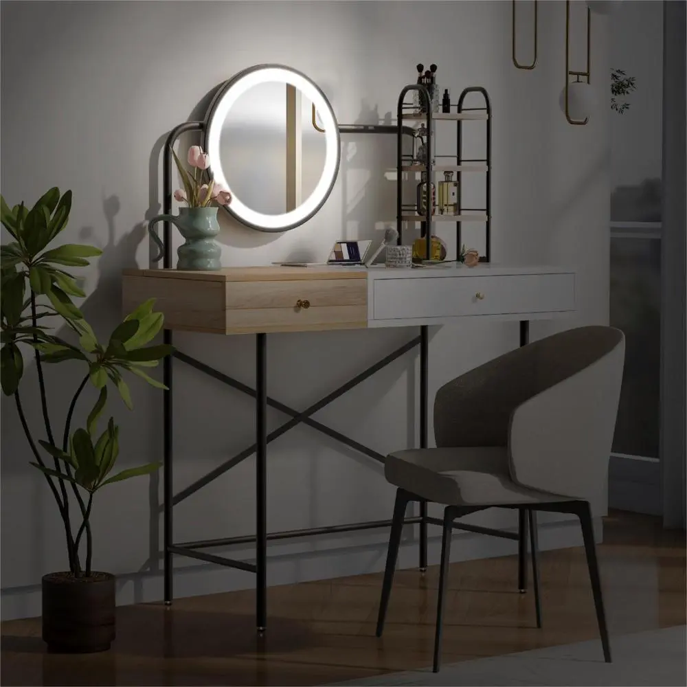 40" Makeup Vanity with 3-Mode Lighted Mirror and Wireless Charging Station Dressers for Bedroom  Dressers  Vanity Desk