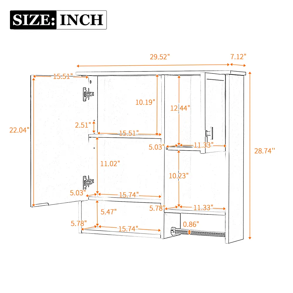 29'' X 28'' Modern Bathroom Wall Mount Storage Cabinet with Mirror, Space Saver Storage Cabinet Above Toilet with Towel Bar
