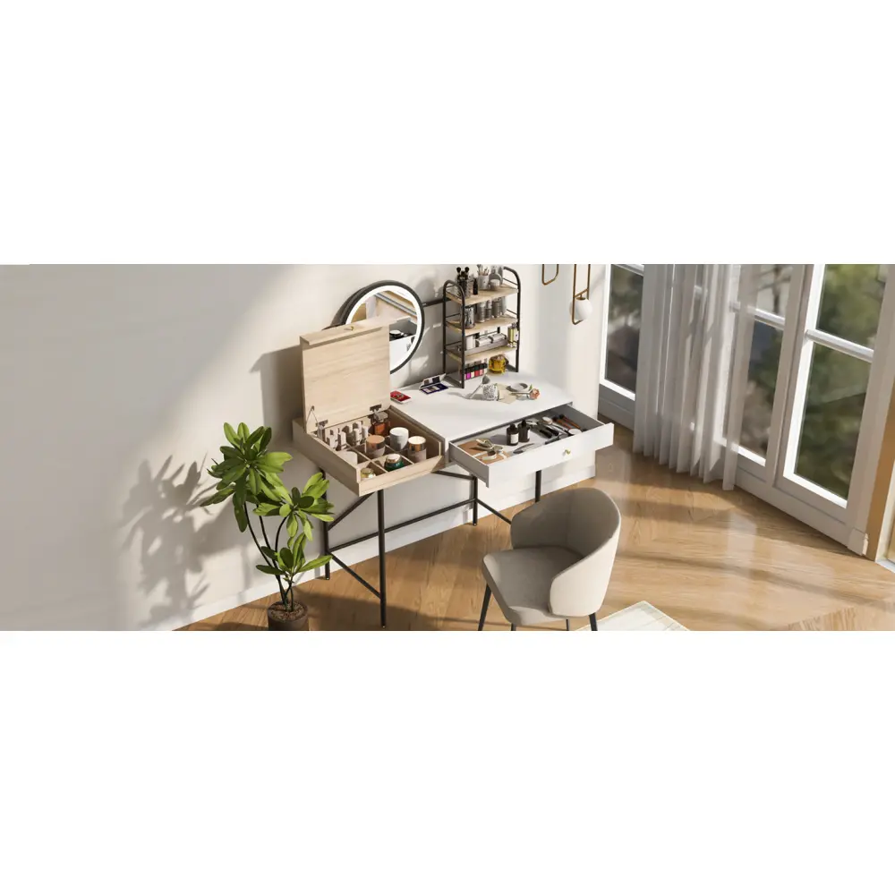 40" Makeup Vanity with 3-Mode Lighted Mirror and Wireless Charging Station Dressers for Bedroom  Dressers  Vanity Desk