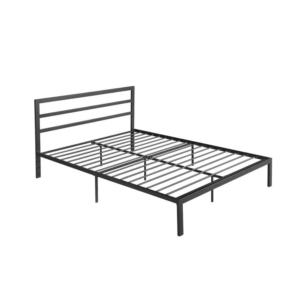 Queen Size Metal Bed Frame with Headboard Charcoal Grey Bedroom Furniture  Bed Frame