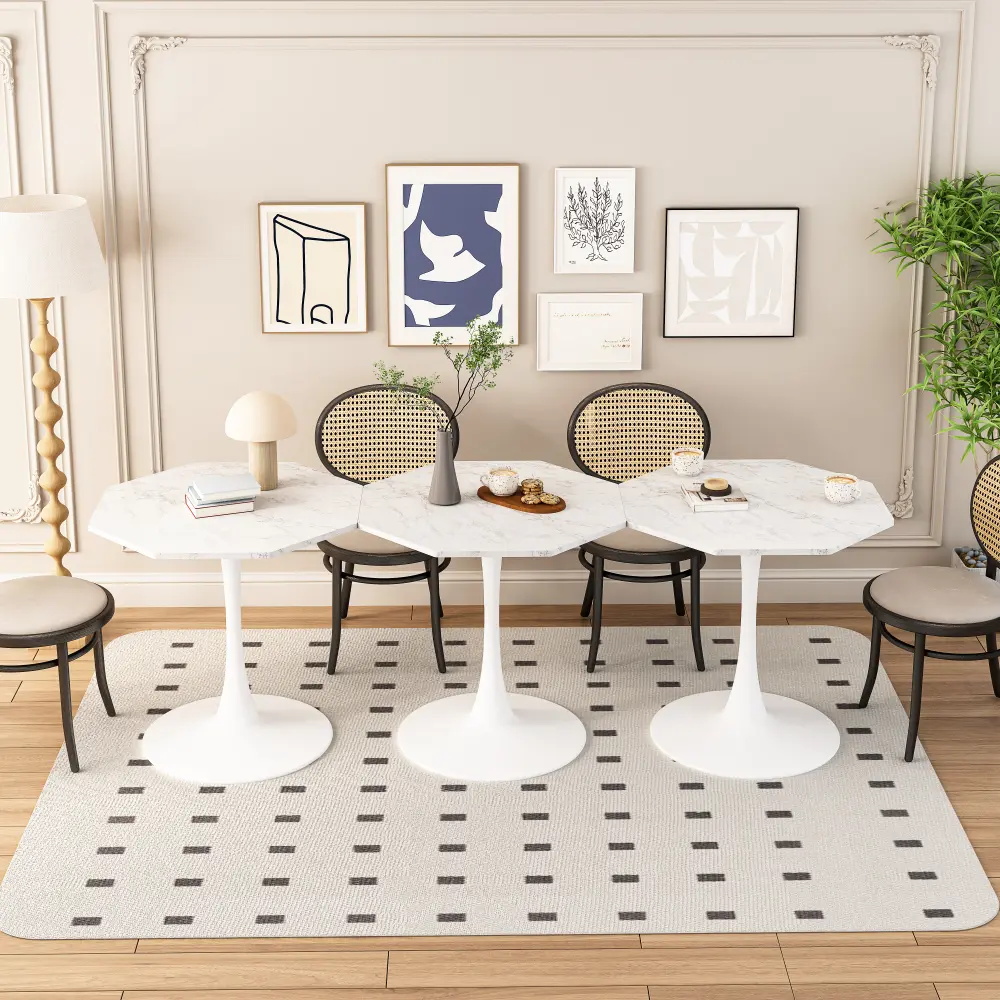 31.50" Modern Octagonal Coffee Table with Printed White Marble Top, Metal Base Coffe Tables