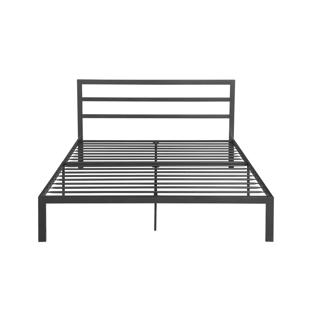 Queen Size Metal Bed Frame with Headboard Charcoal Grey Bedroom Furniture  Bed Frame