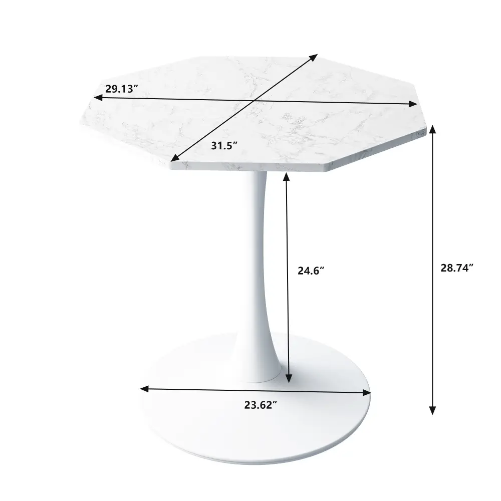 31.50" Modern Octagonal Coffee Table with Printed White Marble Top, Metal Base Coffe Tables