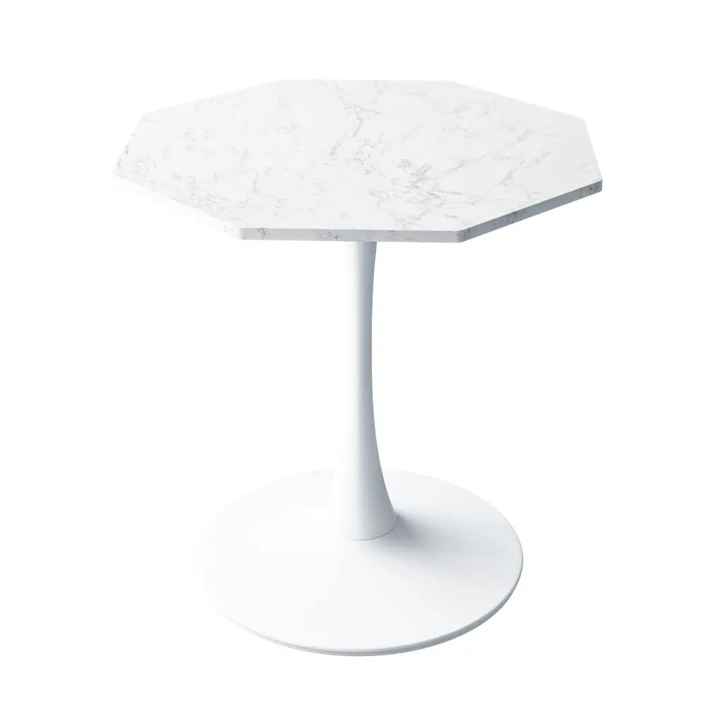 31.50" Modern Octagonal Coffee Table with Printed White Marble Top, Metal Base Coffe Tables