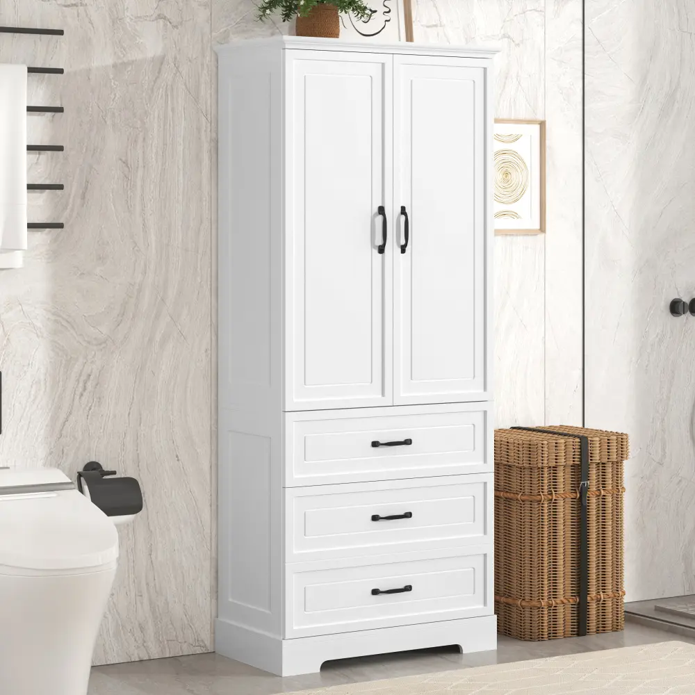 Tall Bathroom Storage Cabinet,Cabinet with Two Doors and Drawers,Adjustable Shelf,Bathroom Furniture  Bathroom Cabinet