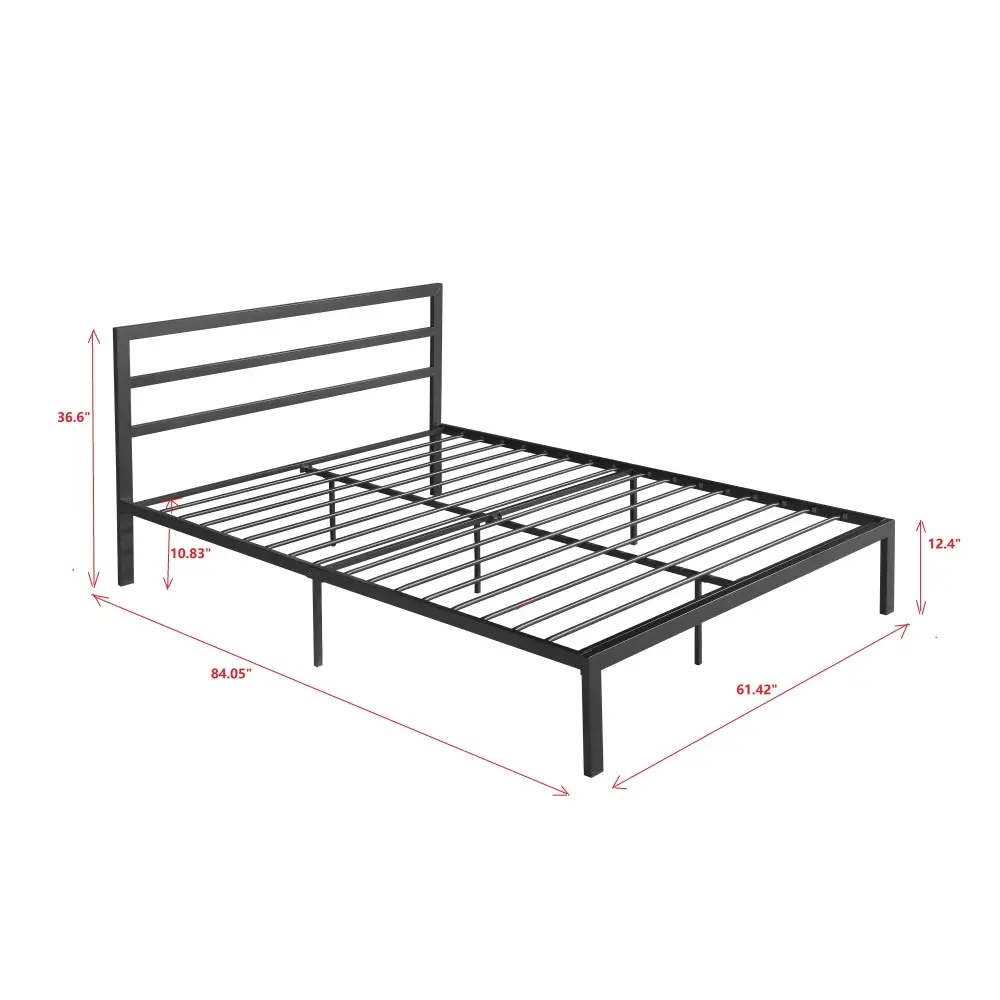 Queen Size Metal Bed Frame with Headboard Charcoal Grey Bedroom Furniture  Bed Frame
