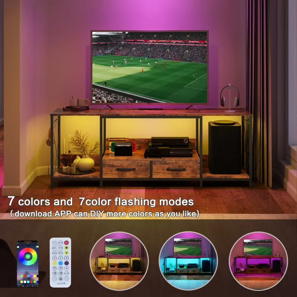 TV Cabinet with LED Lights Power Sockets - TV Cabinet with Fabric Drawers for 65 70 75 Inch TVs Tv Stand Living Room Furniture