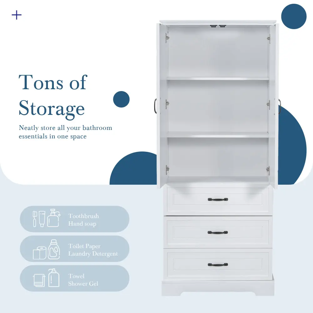 Tall Bathroom Storage Cabinet,Cabinet with Two Doors and Drawers,Adjustable Shelf,Bathroom Furniture  Bathroom Cabinet