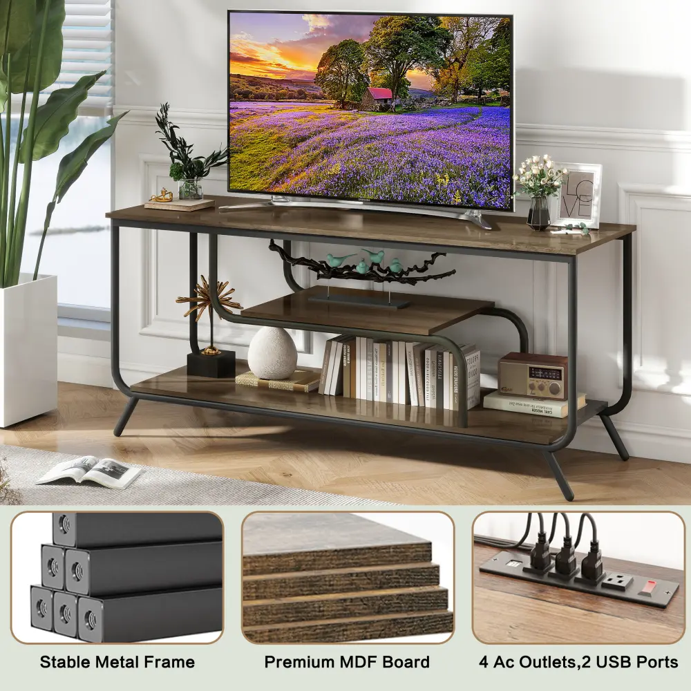 TV Stand with Power Outlets and LED Lights - TV Stand for 55" TV, Entertainment Center with Shelves Tv Stand