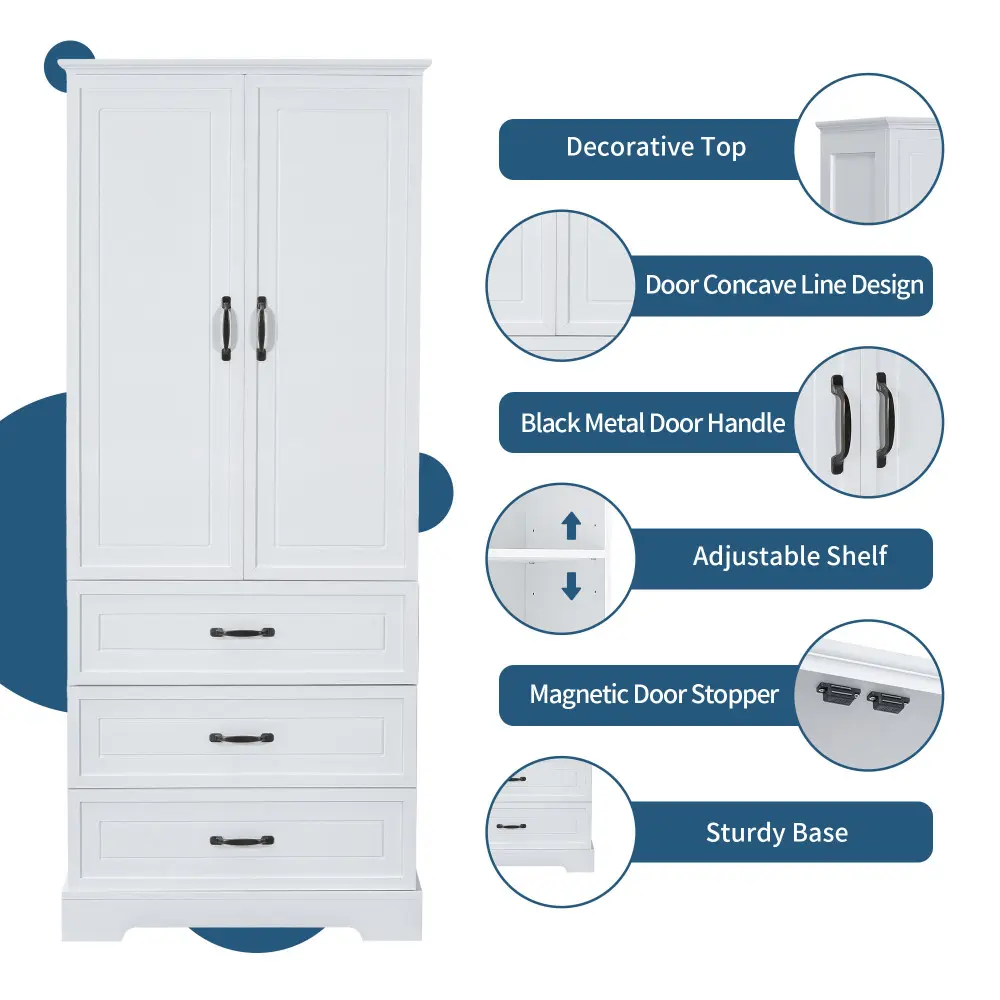 Tall Bathroom Storage Cabinet,Cabinet with Two Doors and Drawers,Adjustable Shelf,Bathroom Furniture  Bathroom Cabinet