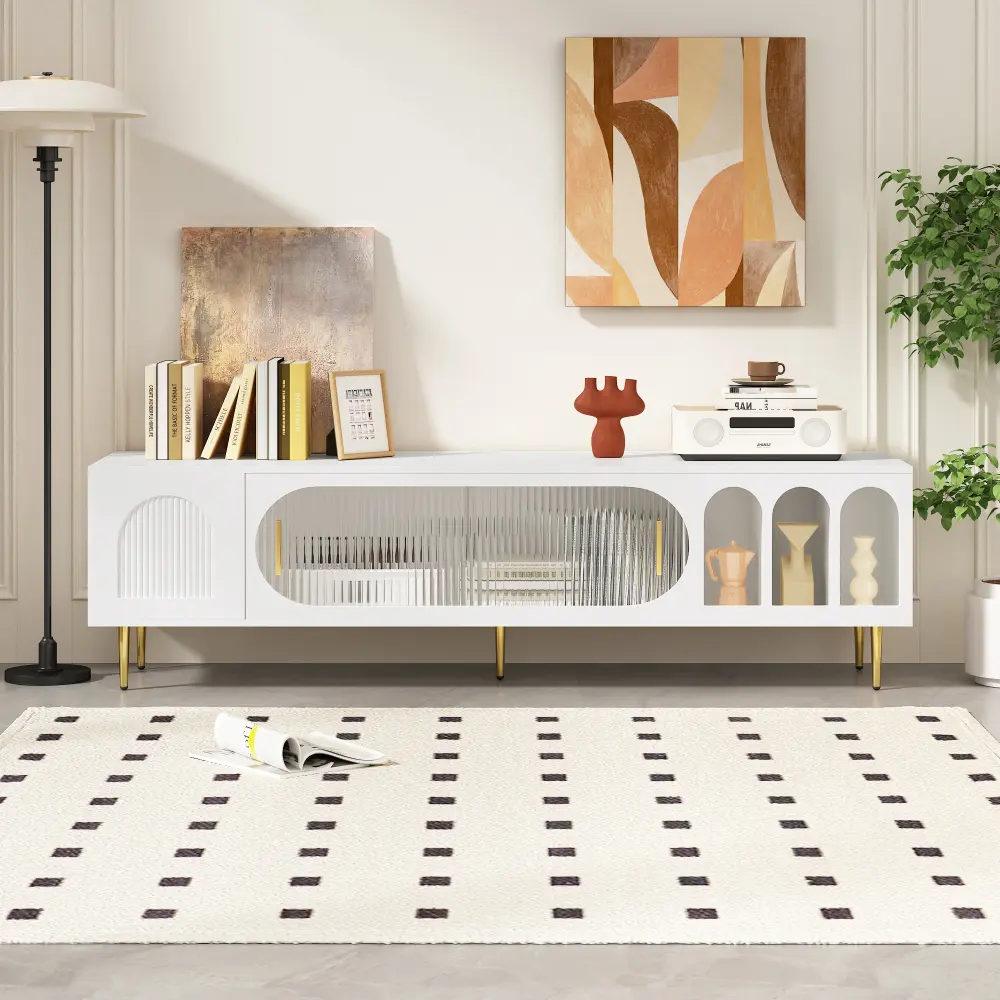 Modern TV Stand for 70 Inch TV with 3 Shelves and 2 Cabinets, Living Room TV Console Cabinet Furniture Modern Tv Stand