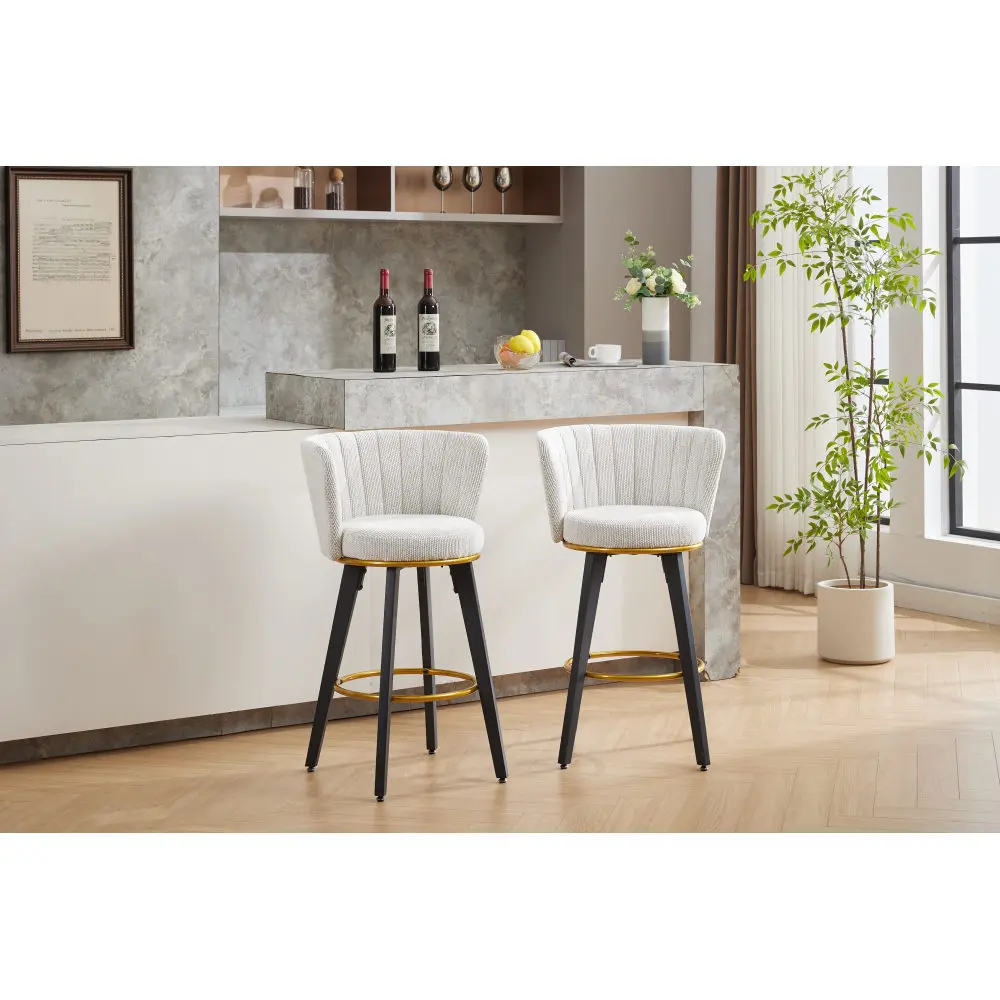 2-Piece Bar Stool Set, 360° Swivel Upholstered Bar Stool with Back and Metal Legs, 26" High Seat Height, Velvet Fabric