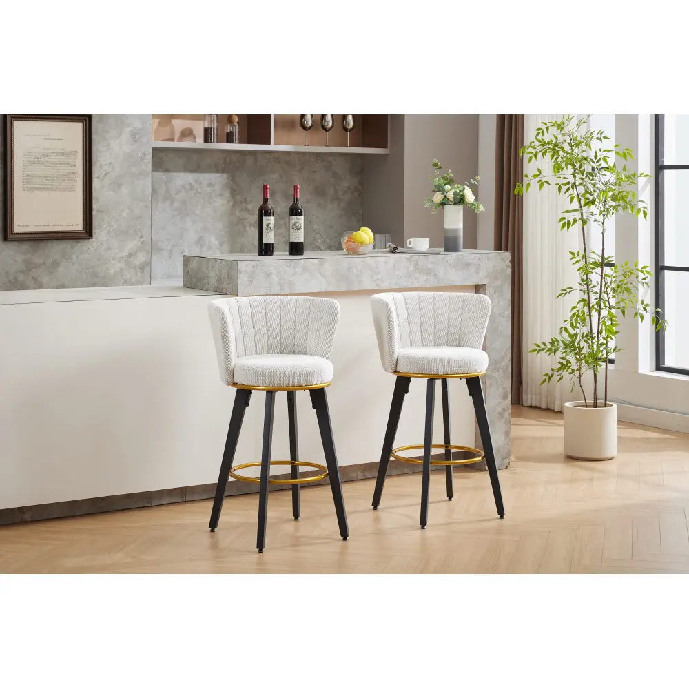 2-Piece Bar Stool Set, 360° Swivel Upholstered Bar Stool with Back and Metal Legs, 26" High Seat Height, Velvet Fabric