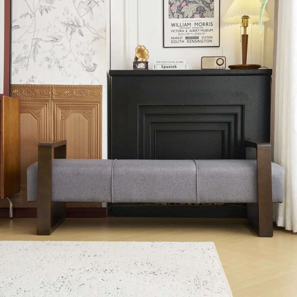 Sleek and Stylish Long - Shaped Ottoman, Gray Furniture  Stool Chair