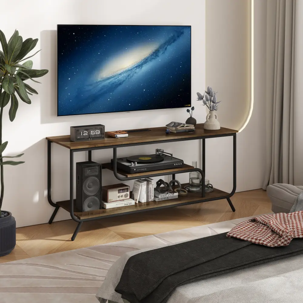 TV Stand with Power Outlets and LED Lights - TV Stand for 55" TV, Entertainment Center with Shelves Tv Stand