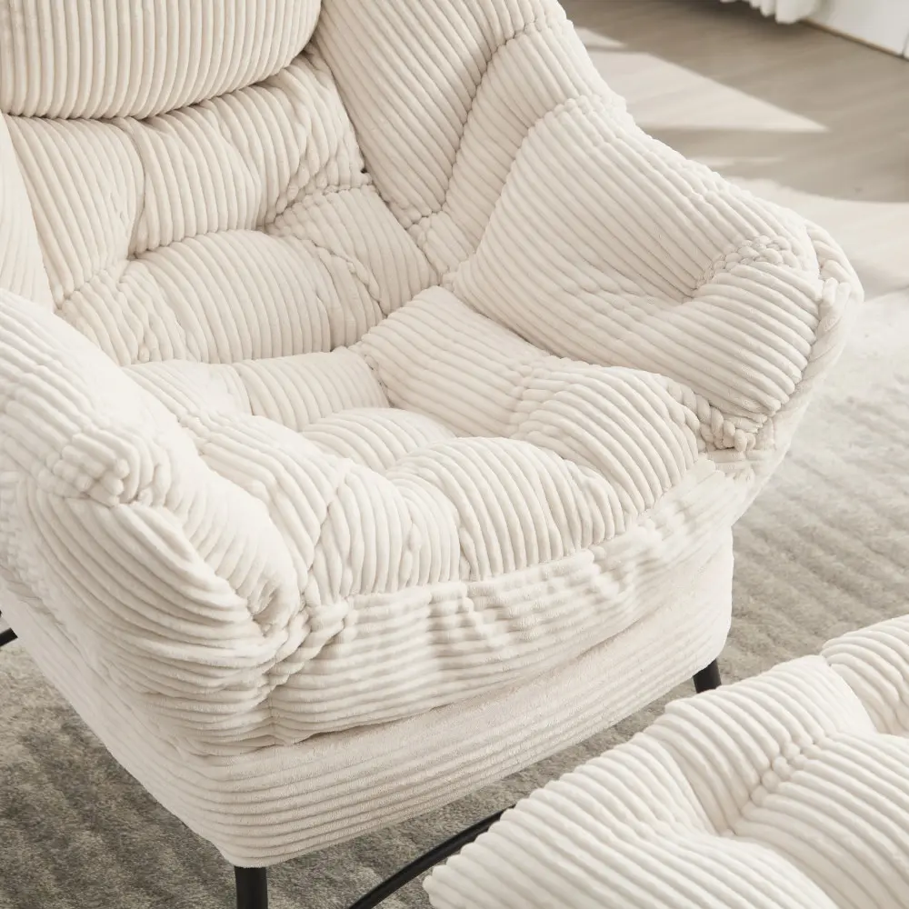 Lazy Chair with Footstool, Modern Lounge Chair with Armrests and Side Pockets, Casual Upholstered Sofa Chair for Small Space