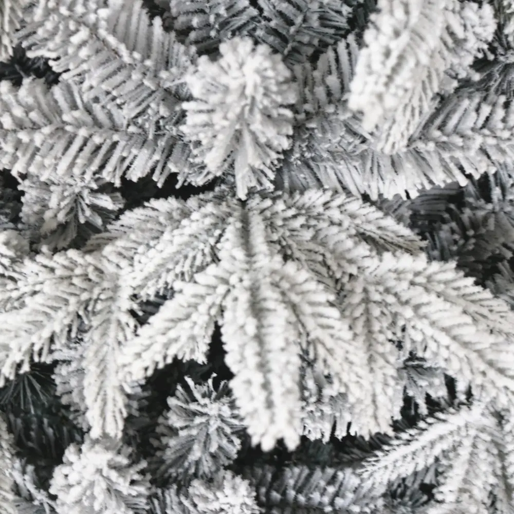 Snow Flocked Christmas Tree 7ft Artificial Hinged Pine Tree with White Realistic Tips Unlit Christmas  Christmas Tree