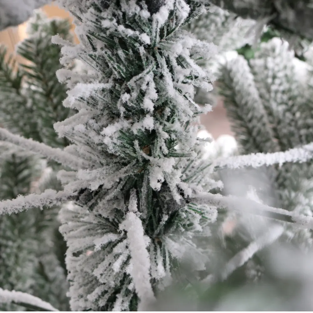 Snow Flocked Christmas Tree 7ft Artificial Hinged Pine Tree with White Realistic Tips Unlit Christmas  Christmas Tree