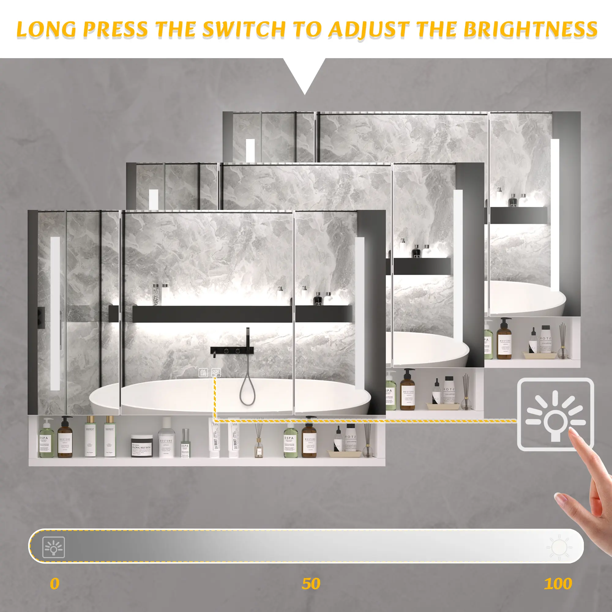 Modern 39x28 Inch Bathroom Cabinet with Mirror and LED Lights and Storage Compartments Bathroom Furniture