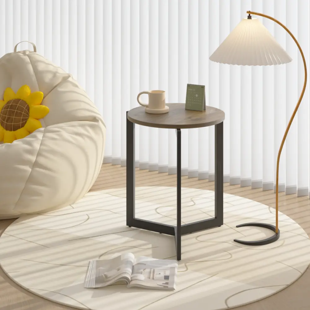 19.68 Inch Height Round Side Table, Round Decorative Side Table with Sturdy Metal Frame for Living Room, Bedroom, Office, Brown