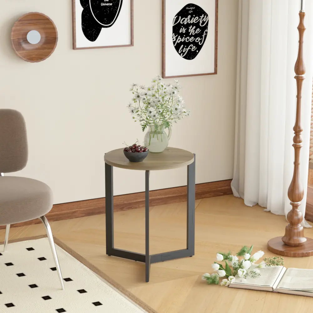 19.68 Inch Height Round Side Table, Round Decorative Side Table with Sturdy Metal Frame for Living Room, Bedroom, Office, Brown