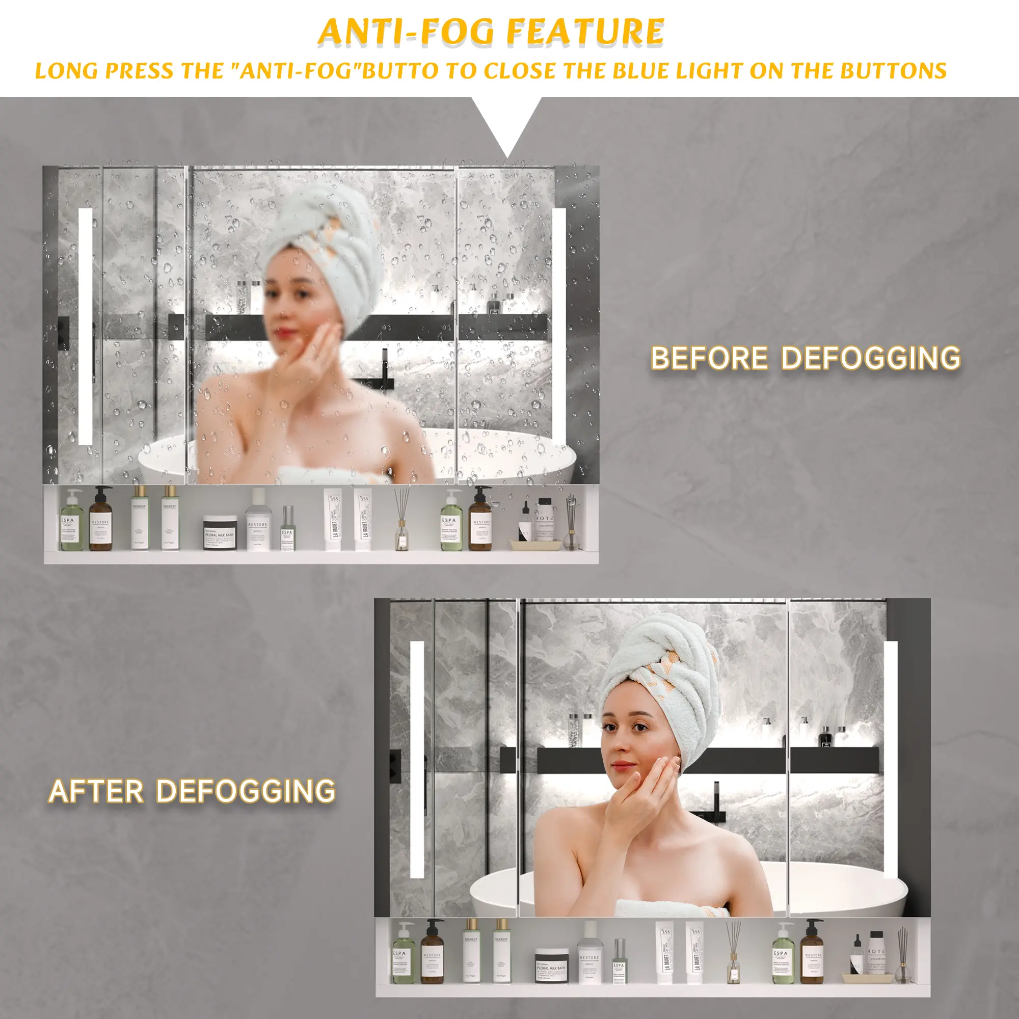 Modern 39x28 Inch Bathroom Cabinet with Mirror and LED Lights and Storage Compartments Bathroom Furniture