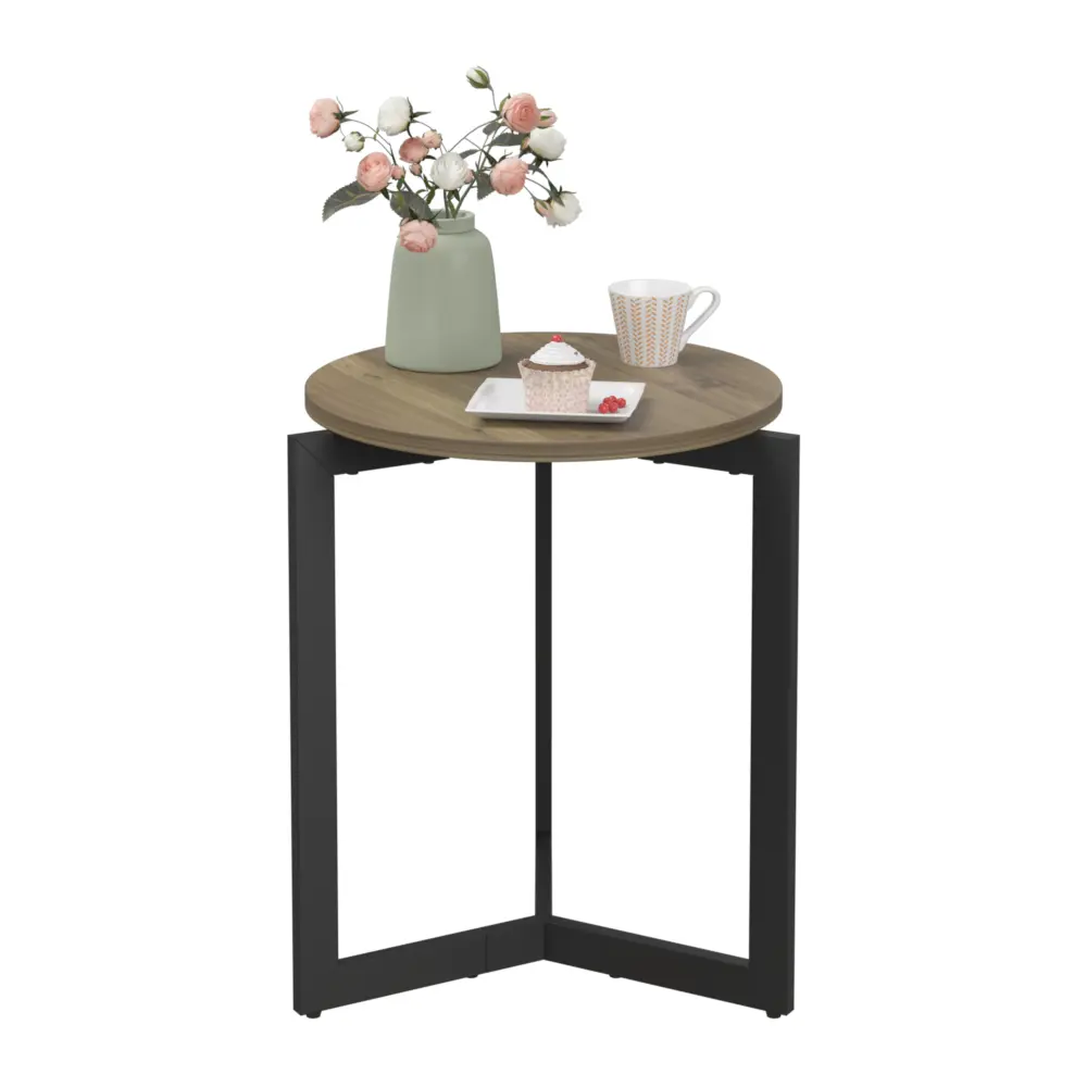 19.68 Inch Height Round Side Table, Round Decorative Side Table with Sturdy Metal Frame for Living Room, Bedroom, Office, Brown