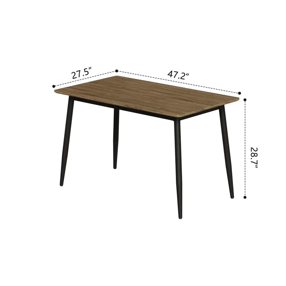 Modern Simple Wood Grain Tabletop Dining Table, Sturdy and Durable, Black Metal Leg Design, Suitable for 4-6 People Dining Table