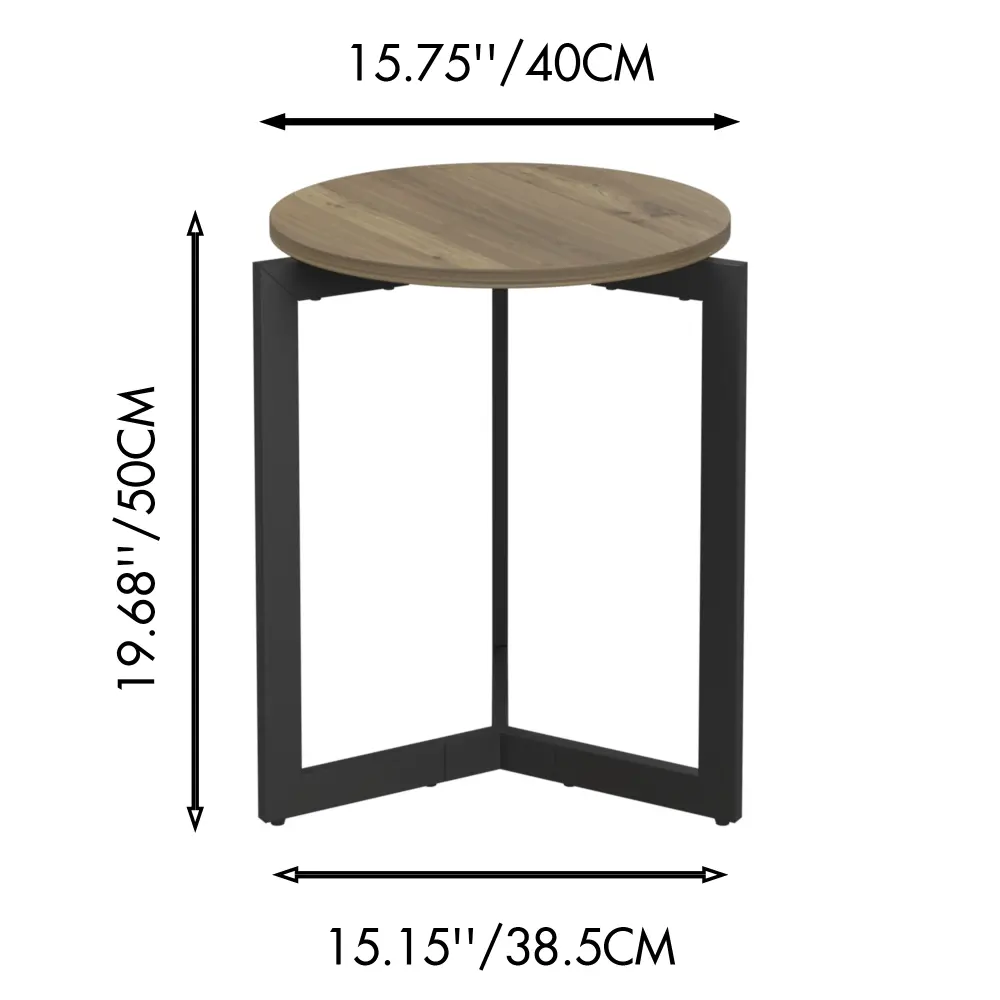 19.68 Inch Height Round Side Table, Round Decorative Side Table with Sturdy Metal Frame for Living Room, Bedroom, Office, Brown