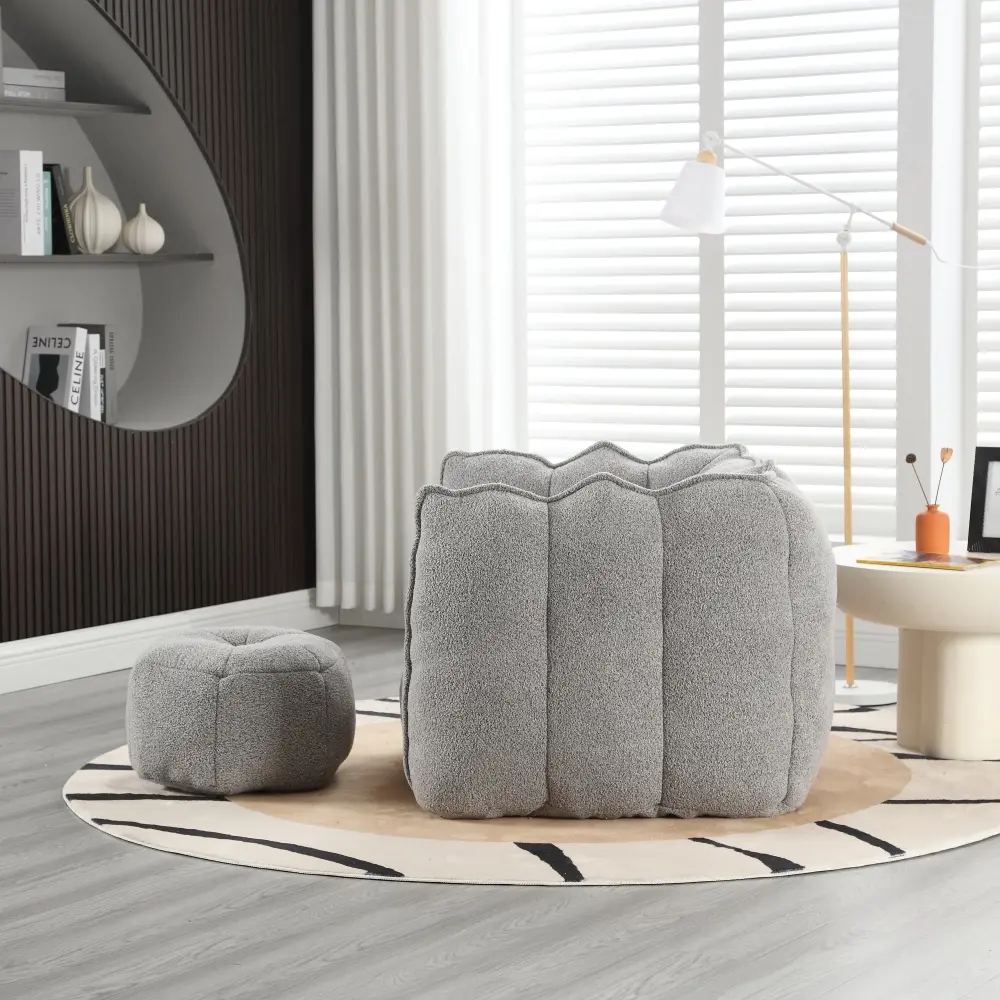 Soft Bean Bag Chair with High Rebound Foam, Suitable for Living Room and Bedroom, Comfortable Square Lazy Sofa with Footstool