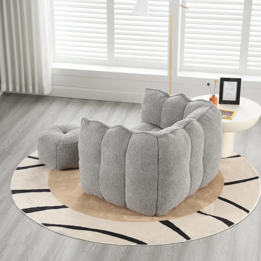 Soft Bean Bag Chair with High Rebound Foam, Suitable for Living Room and Bedroom, Comfortable Square Lazy Sofa with Footstool