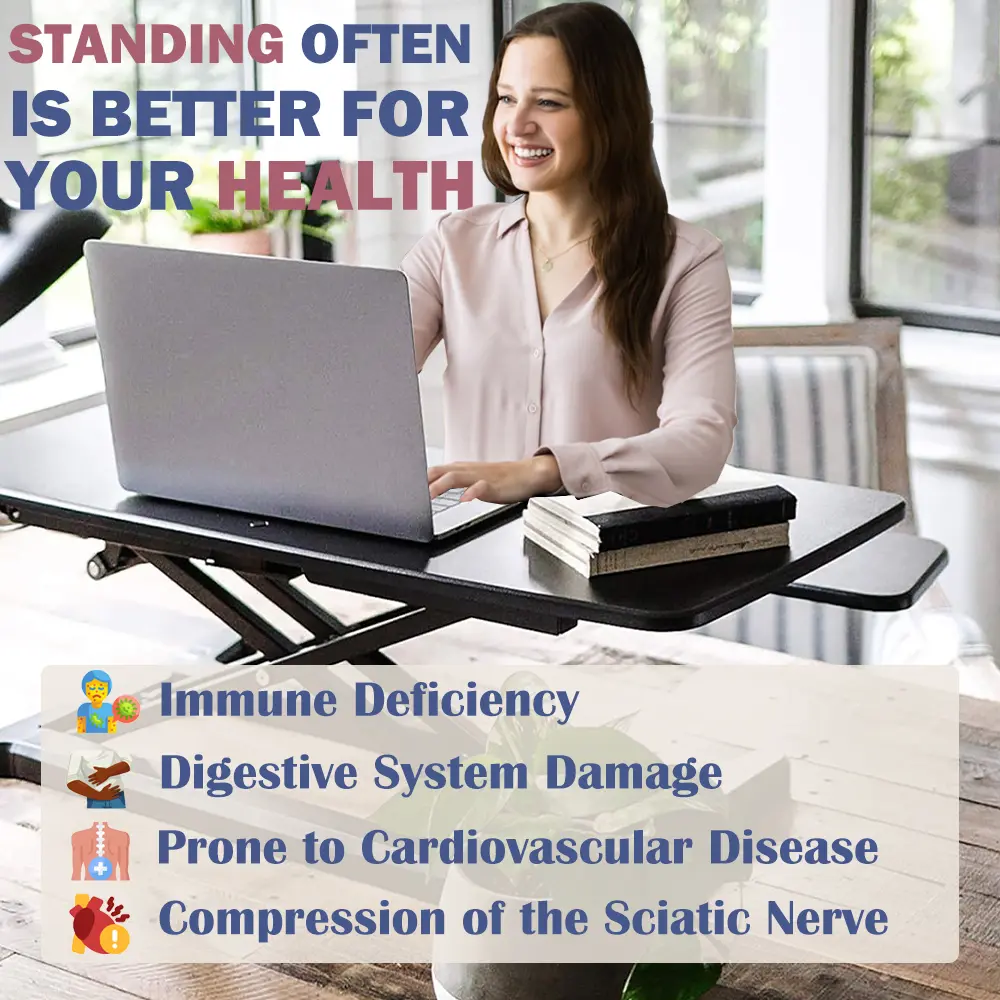 32" Desk Converter, Height Adjustable Sit-Stand Lift, Dual Monitor and Laptop Workstation, Wide Band Keyboard Tray Laptop Desk