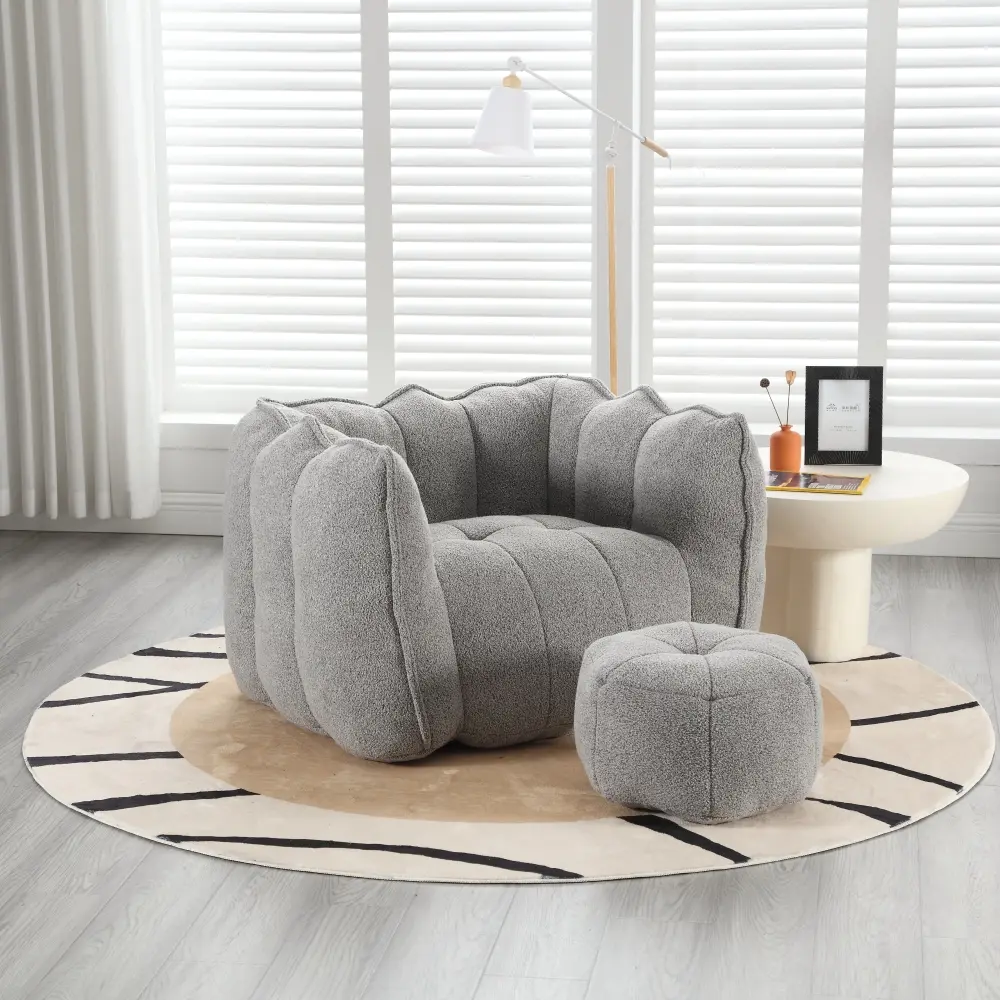 Soft Bean Bag Chair with High Rebound Foam, Suitable for Living Room and Bedroom, Comfortable Square Lazy Sofa with Footstool