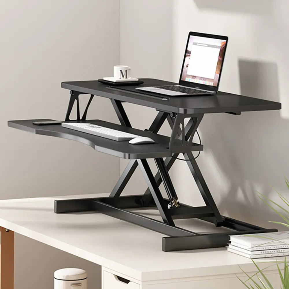 32" Desk Converter, Height Adjustable Sit-Stand Lift, Dual Monitor and Laptop Workstation, Wide Band Keyboard Tray Laptop Desk