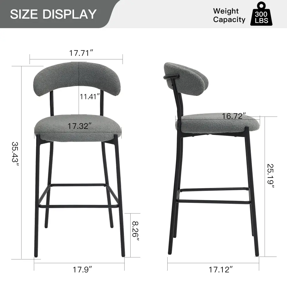 26" Counter Height Bar Stool, Kitchen Island Counter Bar Stool with Black Powder Coated Base and Footrest Bar Stool
