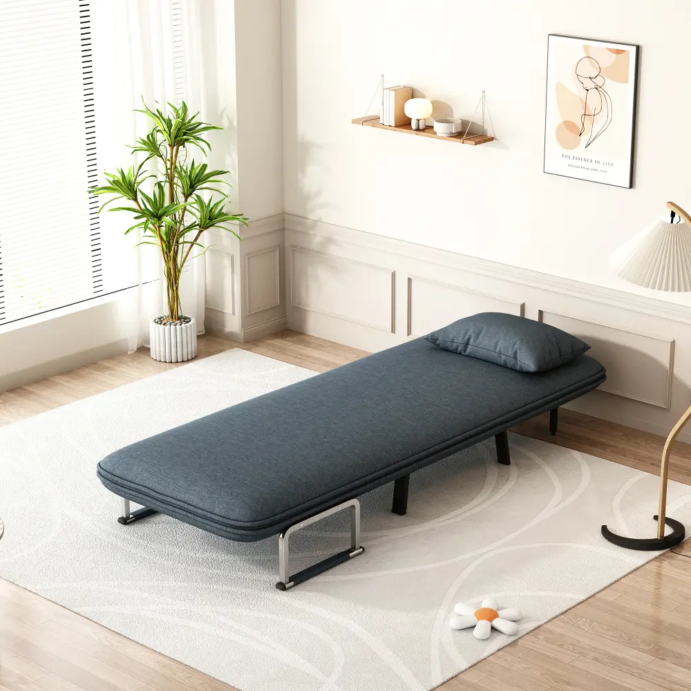 31.5" Convertible Chair-Bed with Adjustable Back and Pillow, Lounge Chair with Sturdy Steel Frame Recliner Chair  Sofa