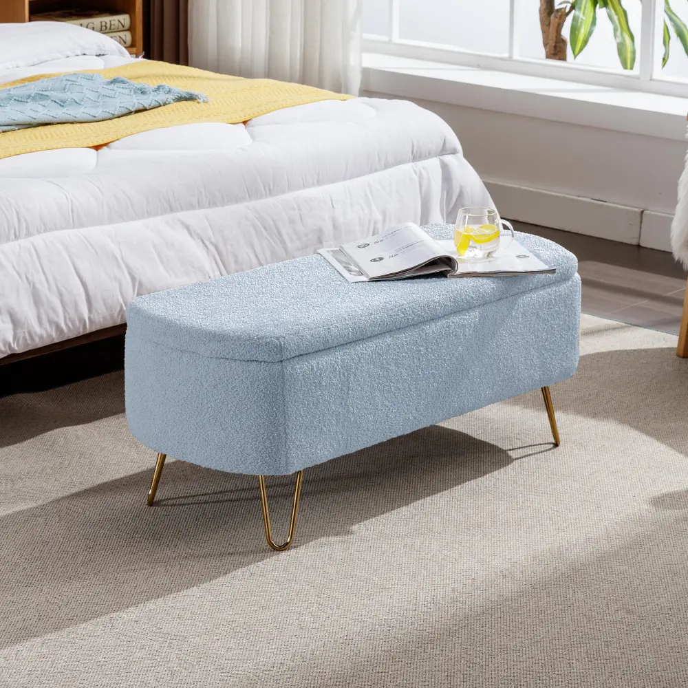 Storage Stools, Modern Grey Fur Entryway Bench Upholstered with Storage Furniture  Stool Chair