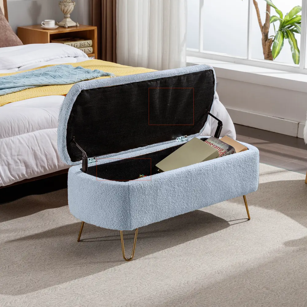 Storage Stools, Modern Grey Fur Entryway Bench Upholstered with Storage Furniture  Stool Chair
